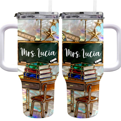 Mrs Teacher With Books Chalkboard And Stars School Design