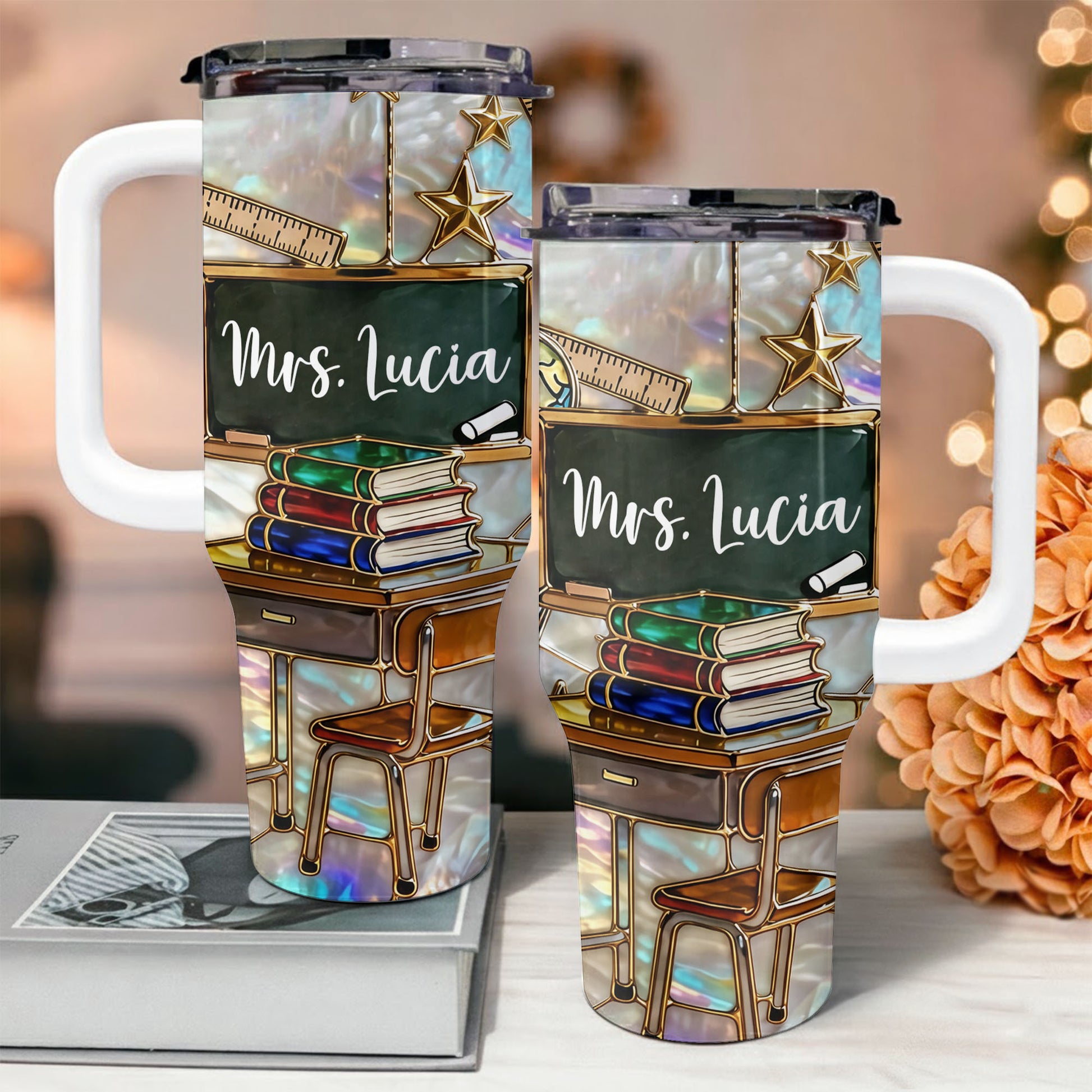 Mrs Teacher With Books Chalkboard And Stars School Design