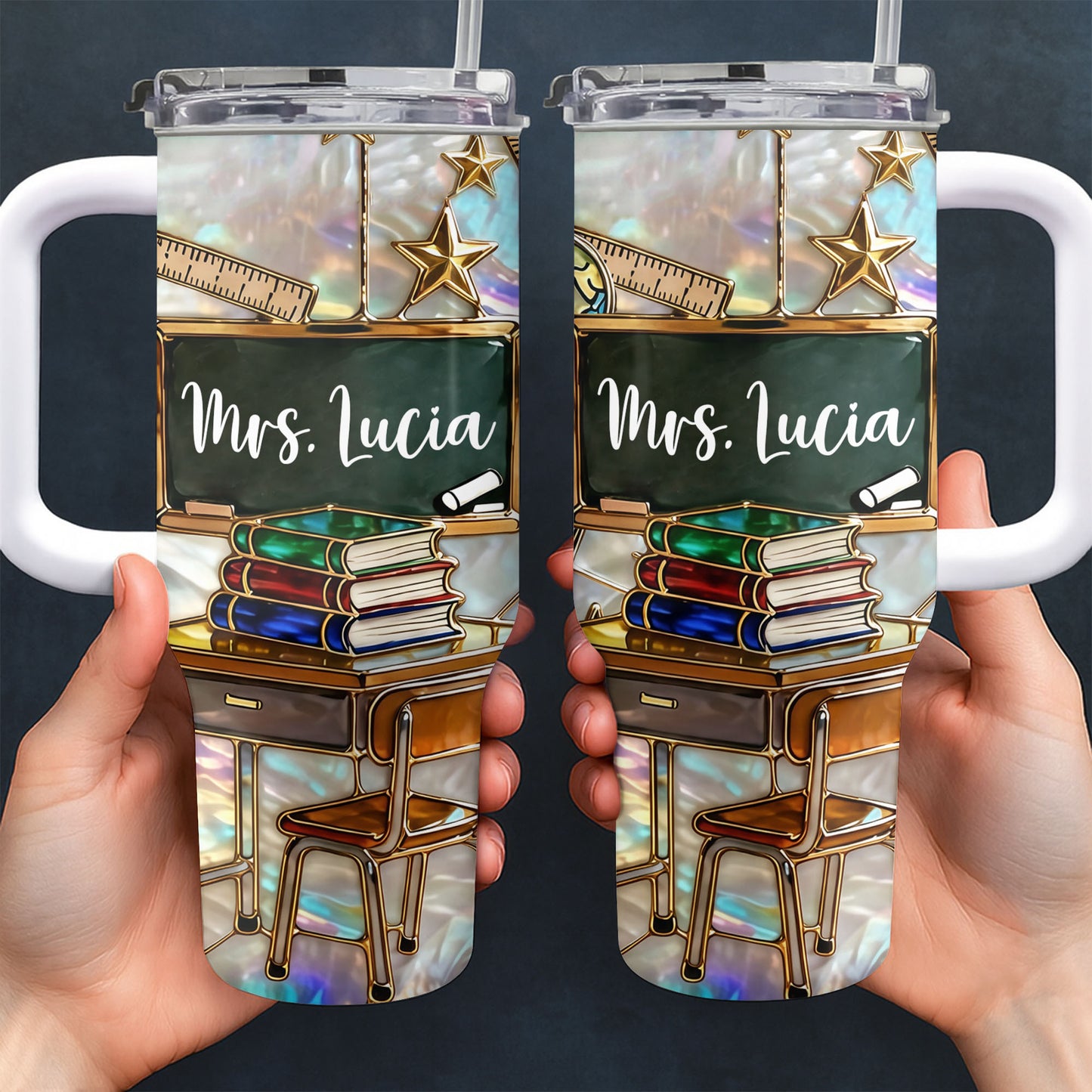 Mrs Teacher With Books Chalkboard And Stars School Design