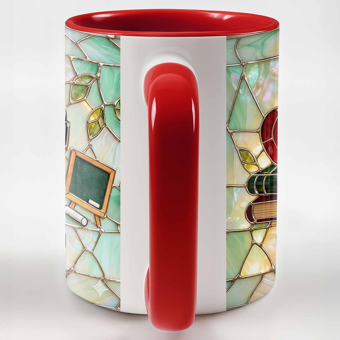 An Apple For The Teacher Stained Glass Design With Books And Ruler - Personalized Custom Accent Mug - TEACH071_AMUG