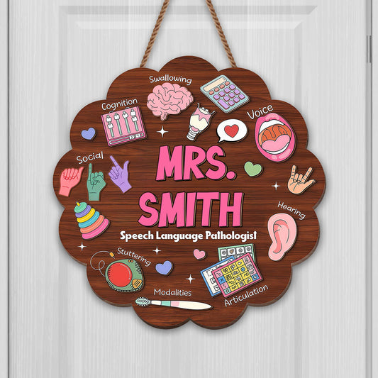Speech Language Pathologist With Articulation And Voice Icons Wood Sign - Personalized Custom Shaped Wood Sign - TEACH075_WSIGN