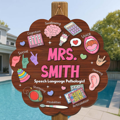 Speech Language Pathologist With Articulation And Voice Icons Wood Sign - Personalized Custom Shaped Wood Sign - TEACH075_WSIGN