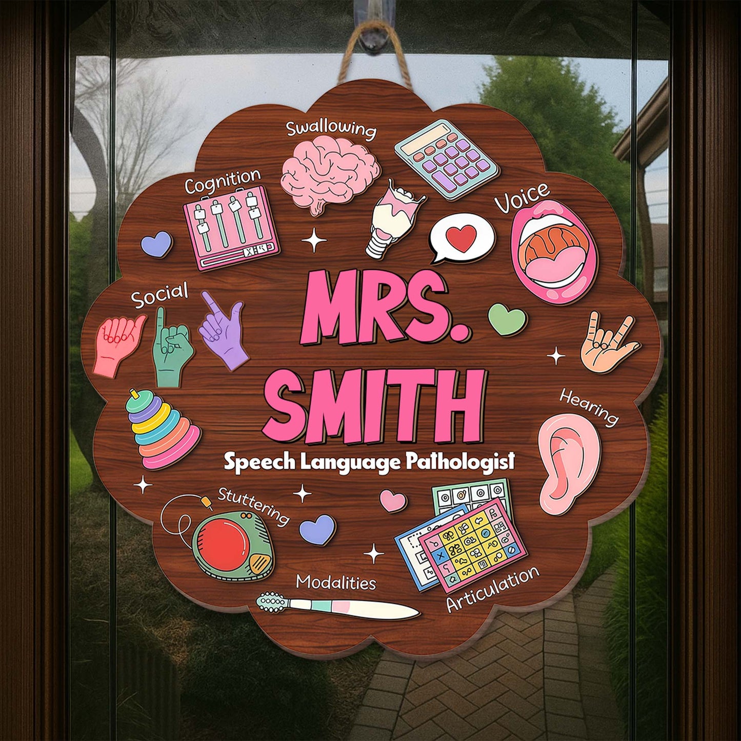 Speech Language Pathologist With Articulation And Voice Icons Wood Sign - Personalized Custom Shaped Wood Sign - TEACH075_WSIGN