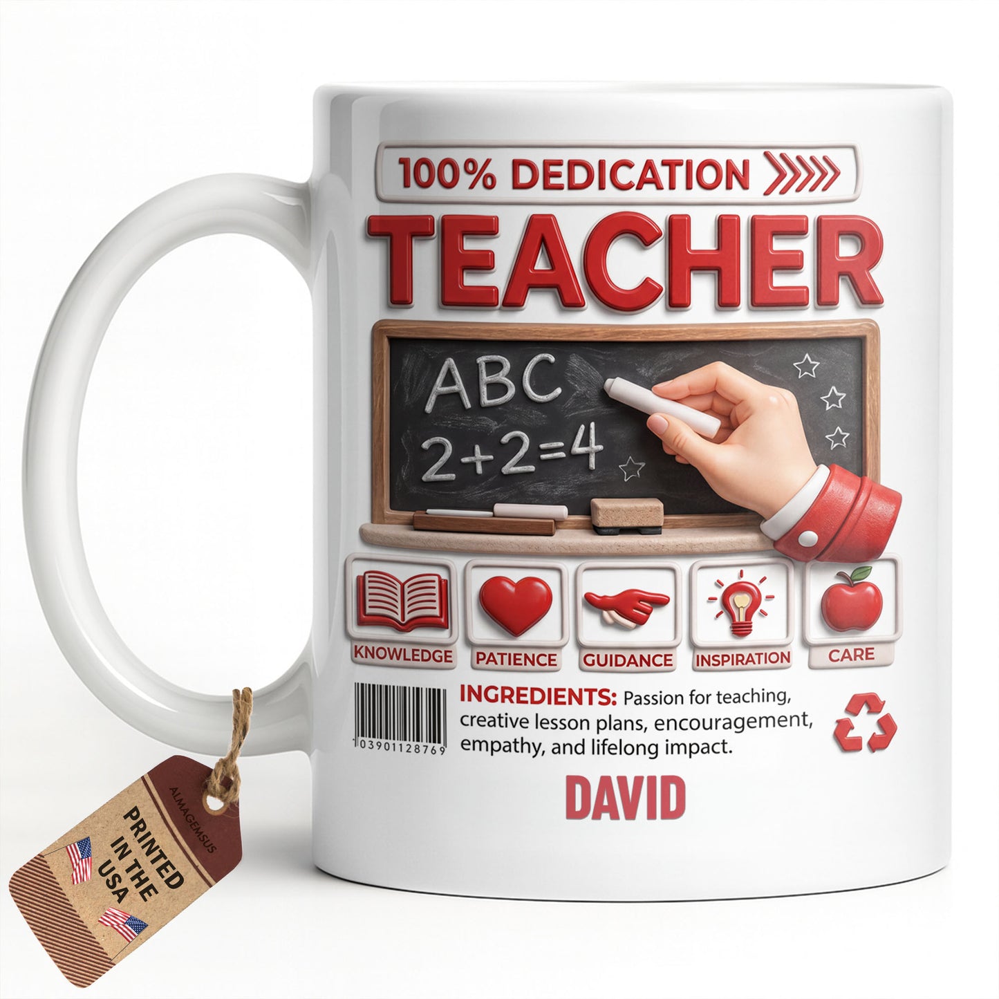 100 Percent Dedication Teacher With Blackboard And 3D Effect Icons - Personalized Custom Coffee Mug - TEACH088_MG