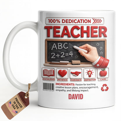 100 Percent Dedication Teacher With Blackboard And 3D Effect Icons - Personalized Custom Coffee Mug - TEACH088_MG