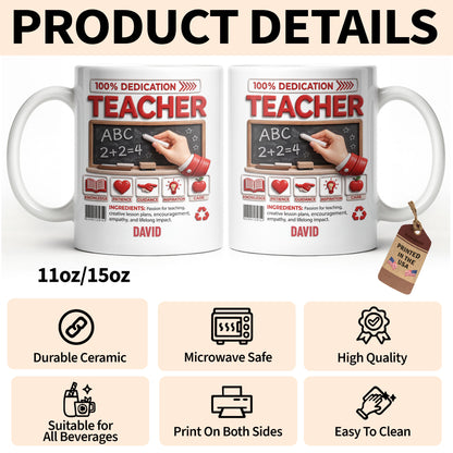 100 Percent Dedication Teacher With Blackboard And 3D Effect Icons - Personalized Custom Coffee Mug - TEACH088_MG