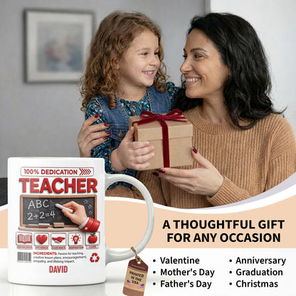100 Percent Dedication Teacher With Blackboard And 3D Effect Icons - Personalized Custom Coffee Mug - TEACH088_MG