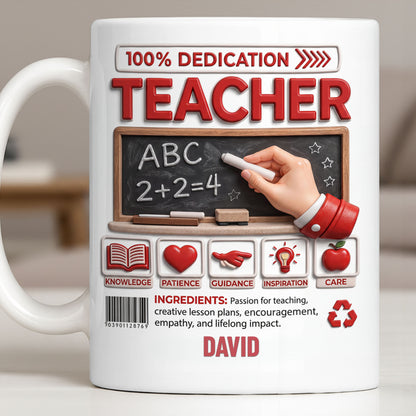 100 Percent Dedication Teacher With Blackboard And 3D Effect Icons - Personalized Custom Coffee Mug - TEACH088_MG