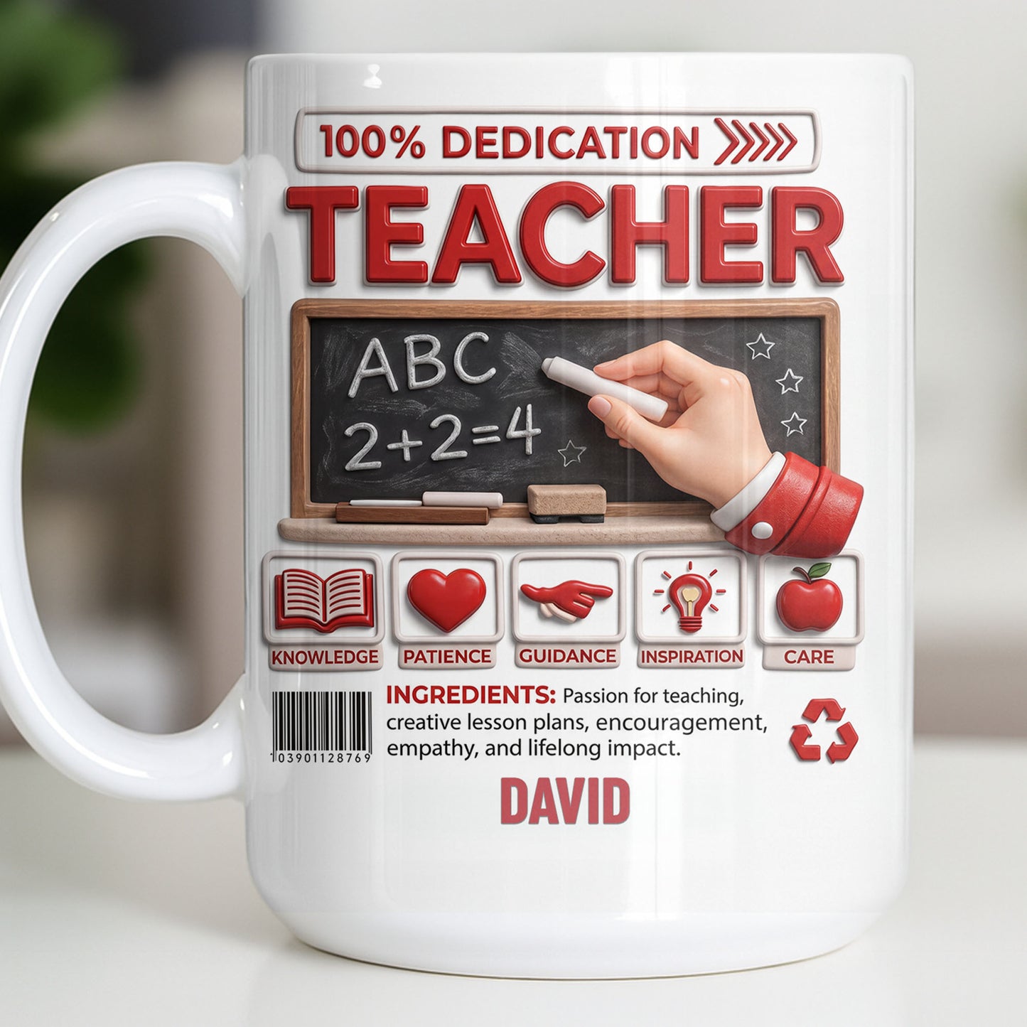 100 Percent Dedication Teacher With Blackboard And 3D Effect Icons - Personalized Custom Coffee Mug - TEACH088_MG