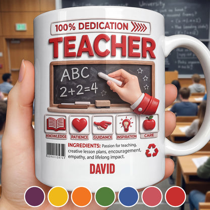 100 Percent Dedication Teacher With Blackboard And 3D Effect Icons - Personalized Custom Coffee Mug - TEACH088_MG