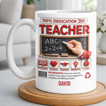 100 Percent Dedication Teacher With Blackboard And 3D Effect Icons - Personalized Custom Coffee Mug - TEACH088_MG