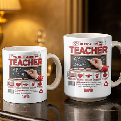 100 Percent Dedication Teacher With Blackboard And 3D Effect Icons - Personalized Custom Coffee Mug - TEACH088_MG