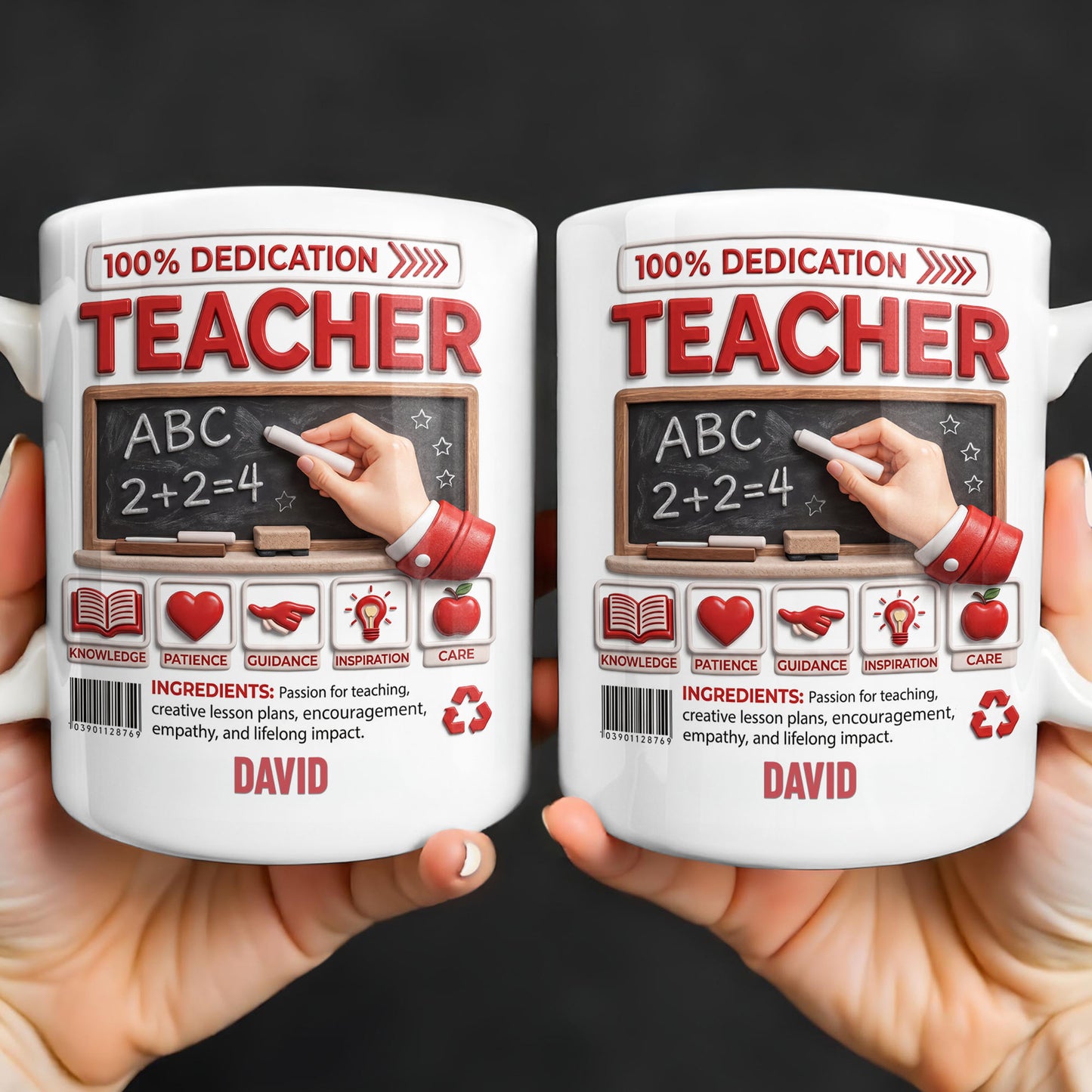 100 Percent Dedication Teacher With Blackboard And 3D Effect Icons - Personalized Custom Coffee Mug - TEACH088_MG