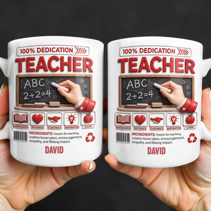 100 Percent Dedication Teacher With Blackboard And 3D Effect Icons - Personalized Custom Coffee Mug - TEACH088_MG