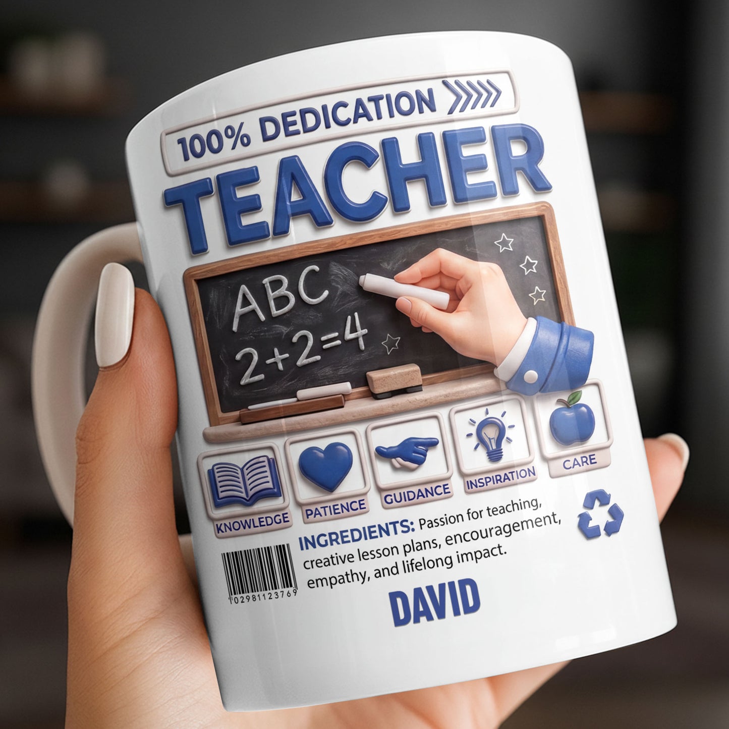 100 Percent Dedication Teacher With Blackboard And 3D Effect Icons - Personalized Custom Coffee Mug - TEACH088_MG