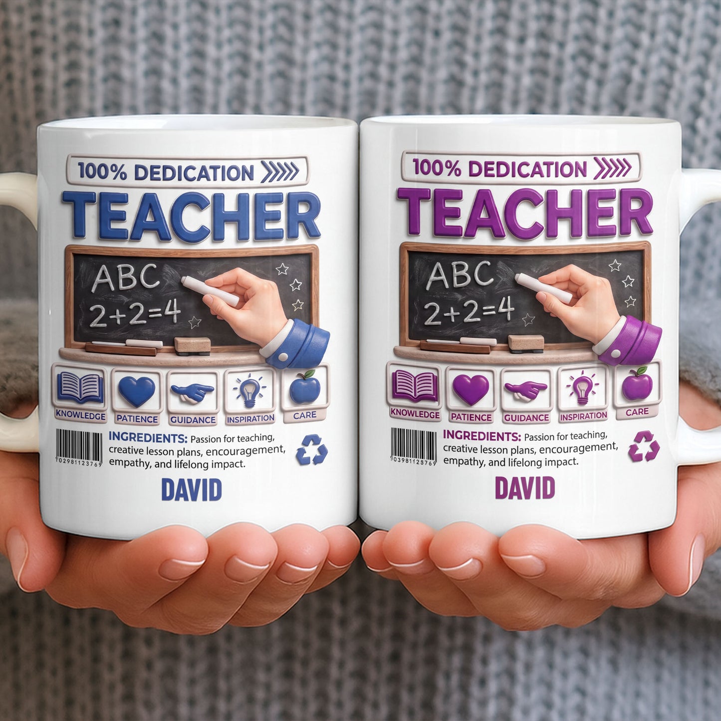 100 Percent Dedication Teacher With Blackboard And 3D Effect Icons - Personalized Custom Coffee Mug - TEACH088_MG