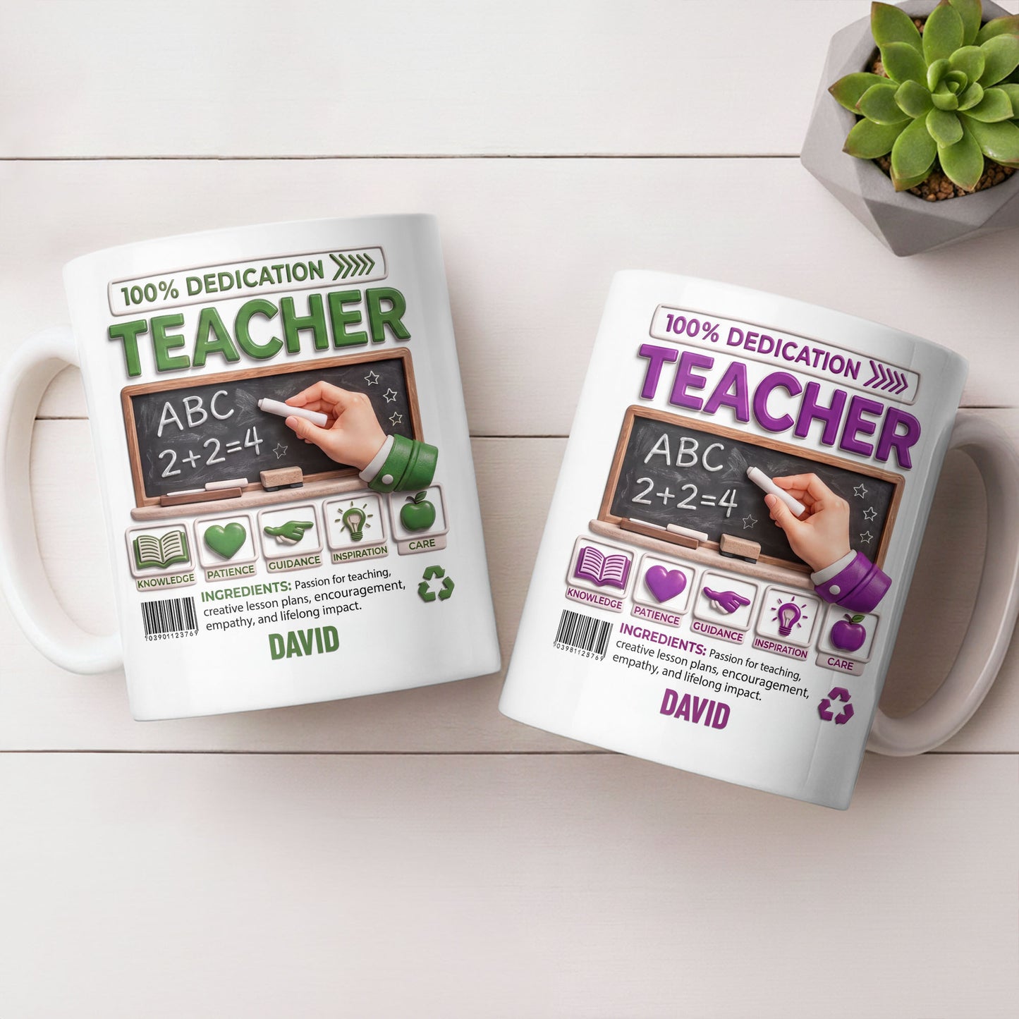 100 Percent Dedication Teacher With Blackboard And 3D Effect Icons - Personalized Custom Coffee Mug - TEACH088_MG