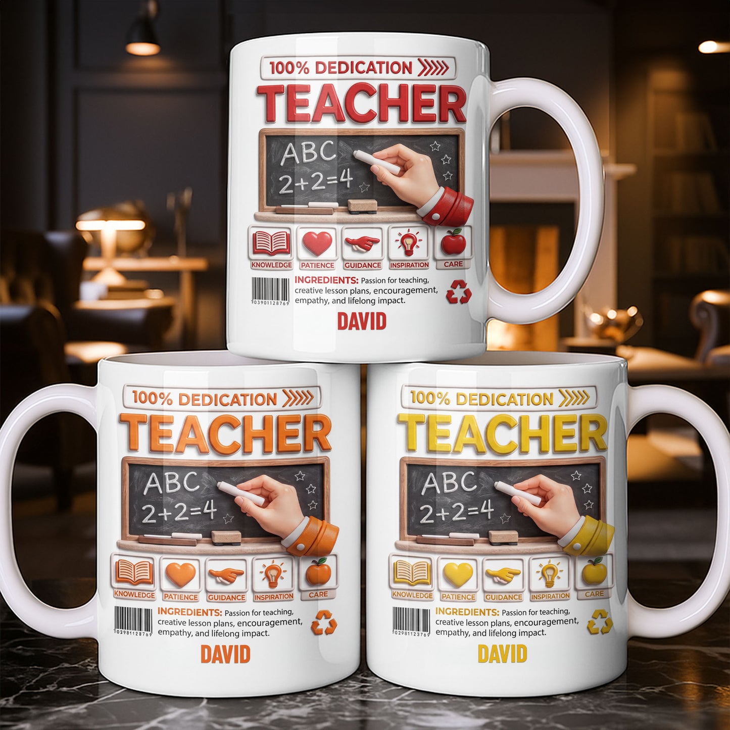 100 Percent Dedication Teacher With Blackboard And 3D Effect Icons - Personalized Custom Coffee Mug - TEACH088_MG