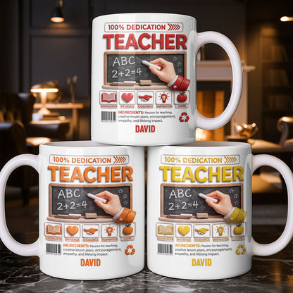 100 Percent Dedication Teacher With Blackboard And 3D Effect Icons - Personalized Custom Coffee Mug - TEACH088_MG