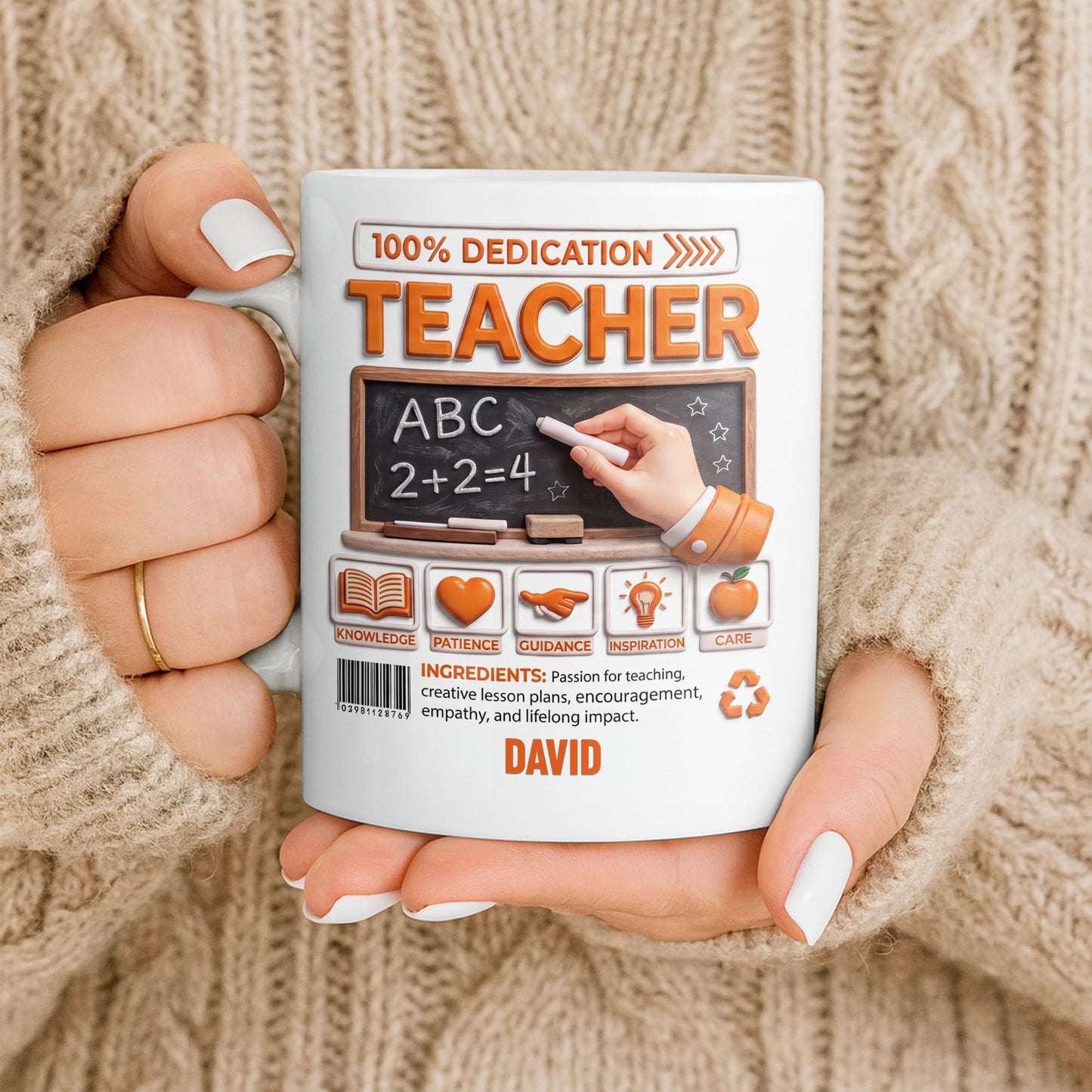 100 Percent Dedication Teacher With Blackboard And 3D Effect Icons - Personalized Custom Coffee Mug - TEACH088_MG