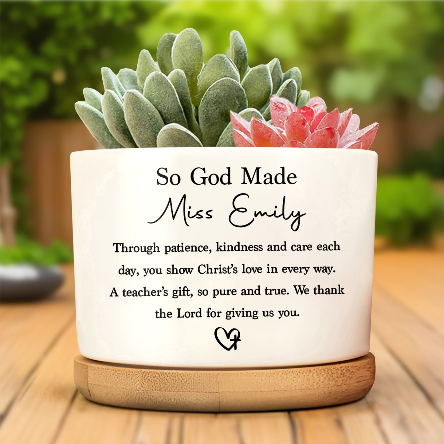 So God Made A Teacher With Heart Cross Appreciation Gift - Personalized Ceramic Plant Pot - TEACH103_CEP