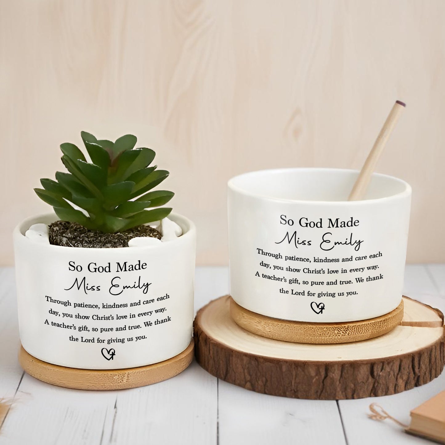So God Made A Teacher With Heart Cross Appreciation Gift - Personalized Ceramic Plant Pot - TEACH103_CEP
