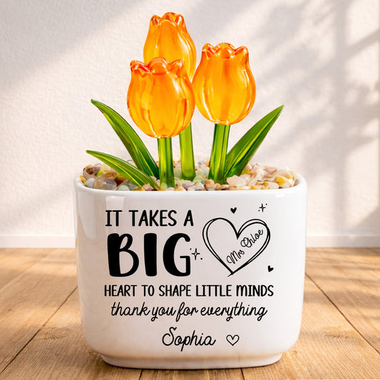 It Takes A Big Heart To Shape Little Minds Tulip Flowers - Personalized Custom Glass Everlasting Tulips - TEACH162_GLATU