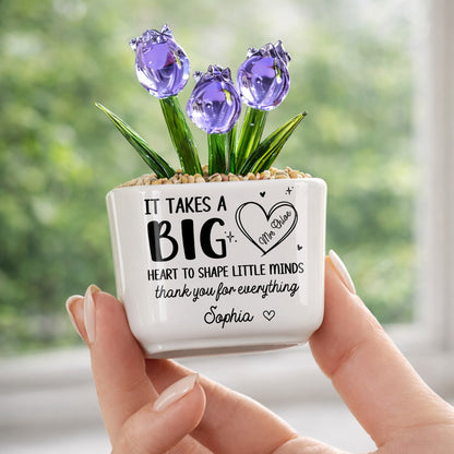 It Takes A Big Heart To Shape Little Minds Tulip Flowers - Personalized Custom Glass Everlasting Tulips - TEACH162_GLATU