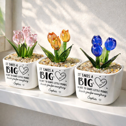 It Takes A Big Heart To Shape Little Minds Tulip Flowers - Personalized Custom Glass Everlasting Tulips - TEACH162_GLATU