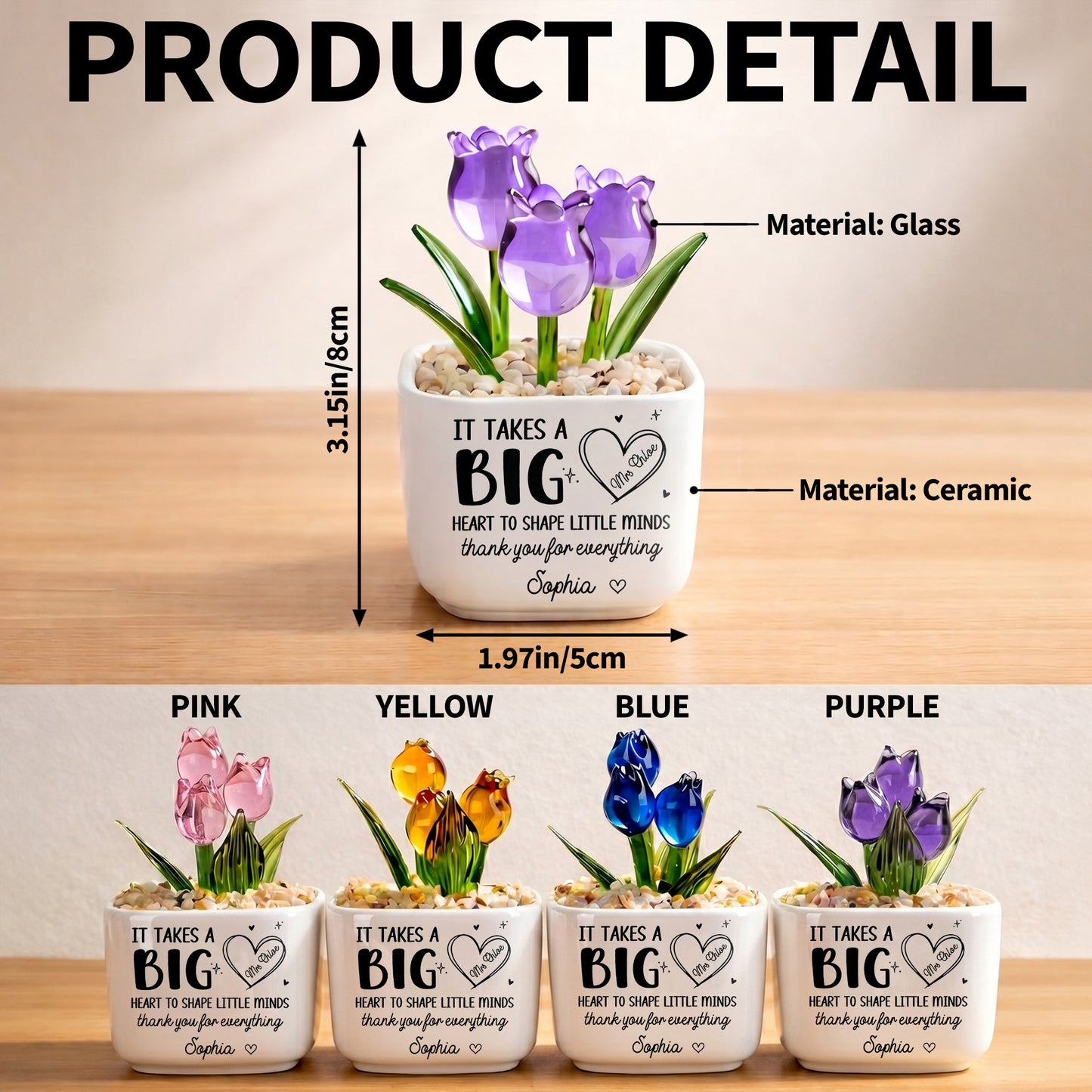 It Takes A Big Heart To Shape Little Minds Tulip Flowers - Personalized Custom Glass Everlasting Tulips - TEACH162_GLATU