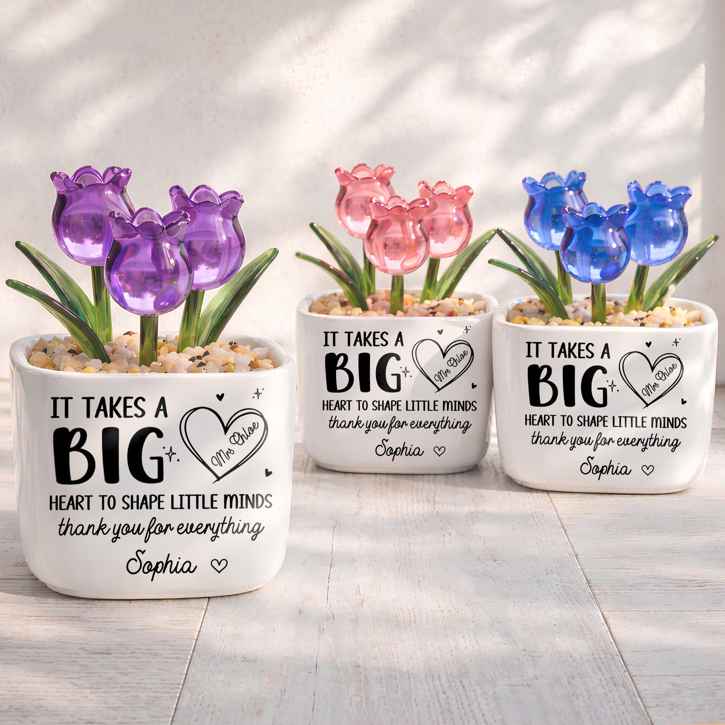 It Takes A Big Heart To Shape Little Minds Tulip Flowers - Personalized Custom Glass Everlasting Tulips - TEACH162_GLATU