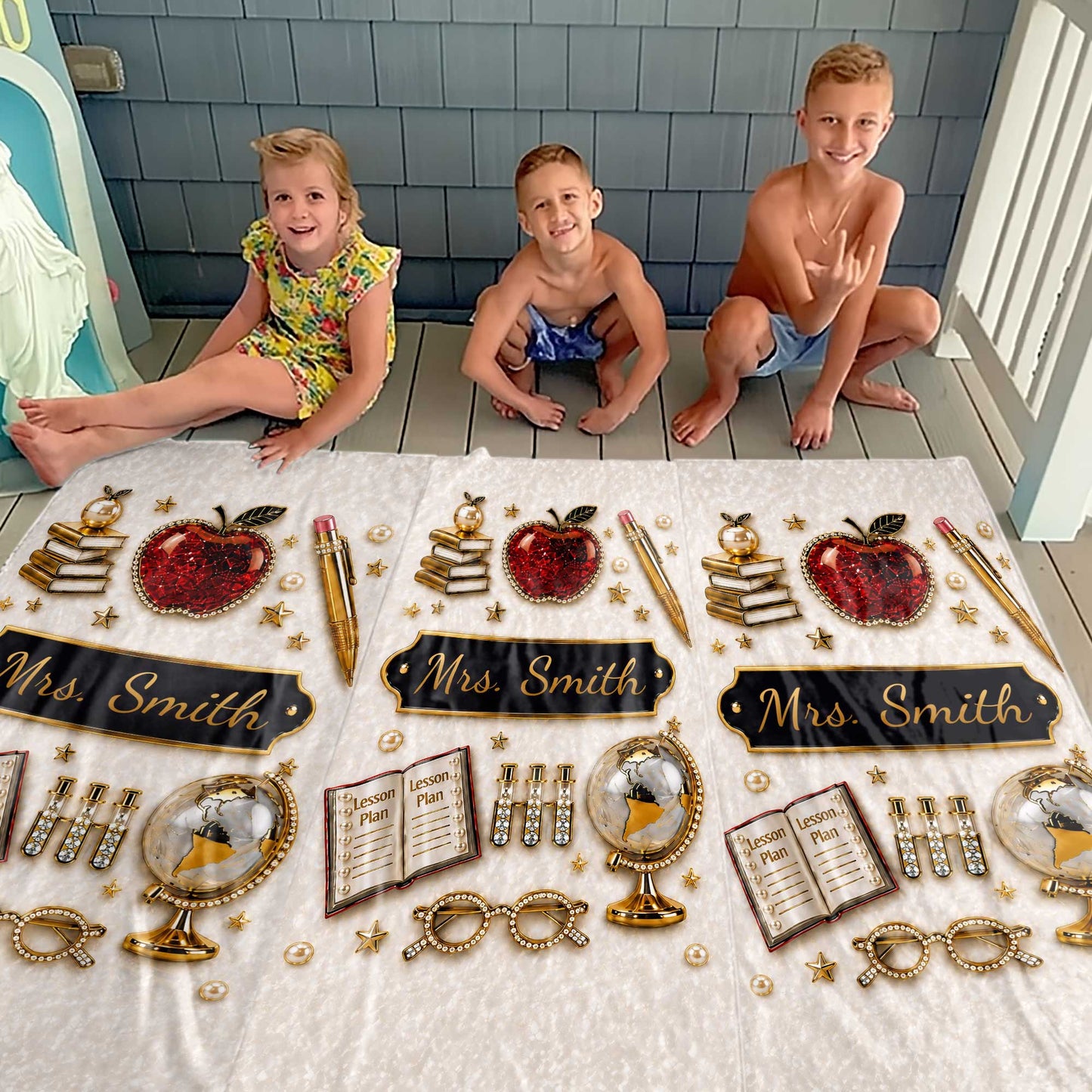 Lesson Plan Apple and Books 3D Jewelry Effect Design - Personalized Beach Towel - TEACH189_BETO