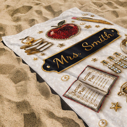 Lesson Plan Apple and Books 3D Jewelry Effect Design - Personalized Beach Towel - TEACH189_BETO