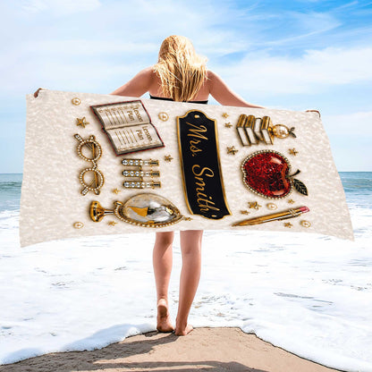 Lesson Plan Apple and Books 3D Jewelry Effect Design - Personalized Beach Towel - TEACH189_BETO
