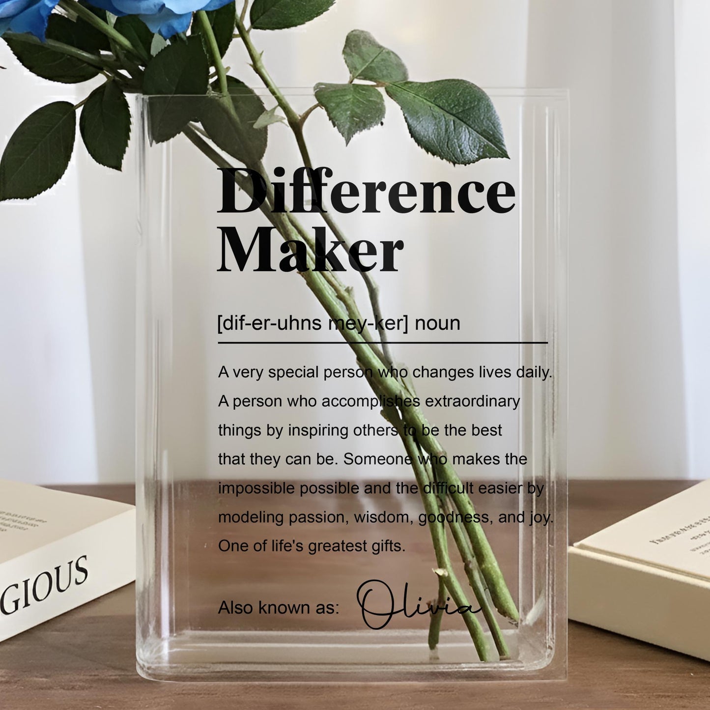 Difference Maker Definition Appreciation Gift Minimalist Design - Personalized Acrylic Book Vase - TEACH283_ABOVA