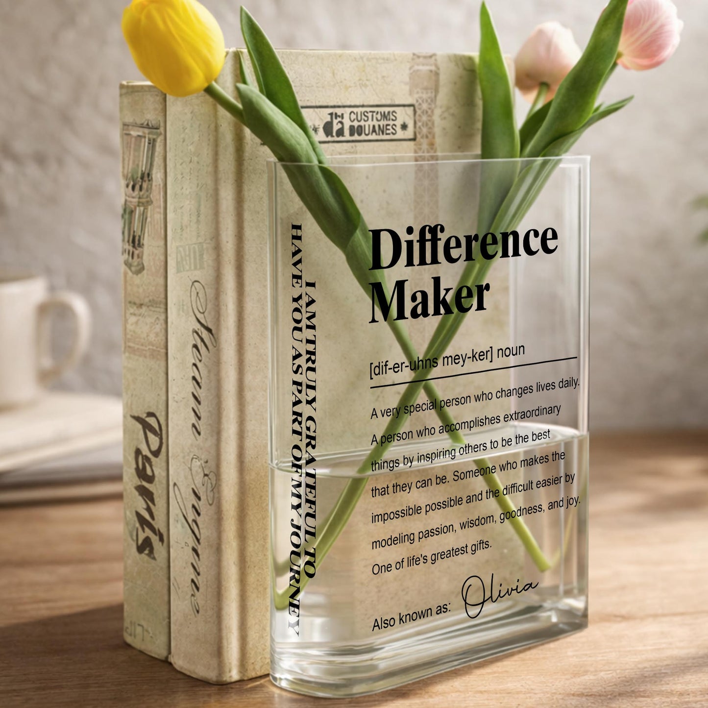 Difference Maker Definition Appreciation Gift Minimalist Design - Personalized Acrylic Book Vase - TEACH283_ABOVA