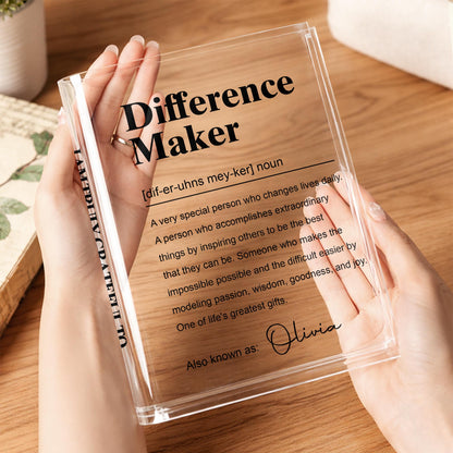 Difference Maker Definition Appreciation Gift Minimalist Design - Personalized Acrylic Book Vase - TEACH283_ABOVA