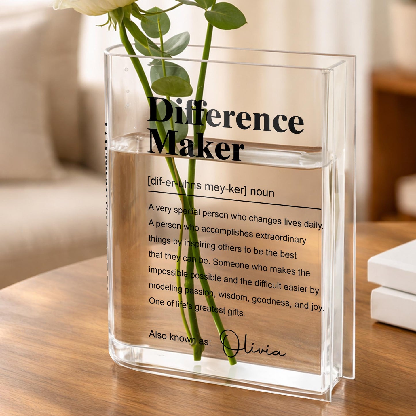 Difference Maker Definition Appreciation Gift Minimalist Design - Personalized Acrylic Book Vase - TEACH283_ABOVA