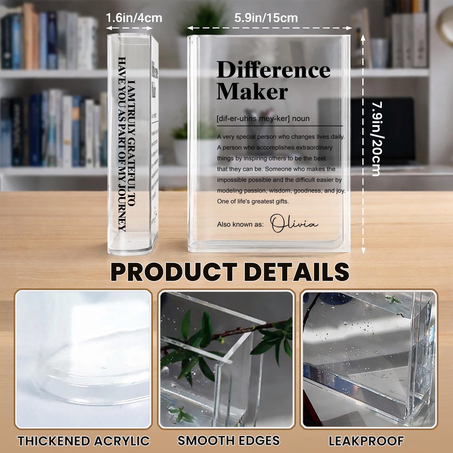 Difference Maker Definition Appreciation Gift Minimalist Design - Personalized Acrylic Book Vase - TEACH283_ABOVA
