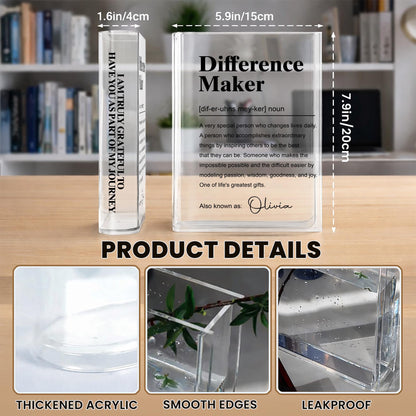 Difference Maker Definition Appreciation Gift Minimalist Design - Personalized Acrylic Book Vase - TEACH283_ABOVA