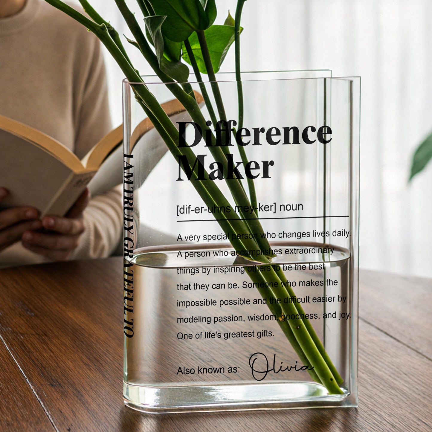 Difference Maker Definition Appreciation Gift Minimalist Design - Personalized Acrylic Book Vase - TEACH283_ABOVA