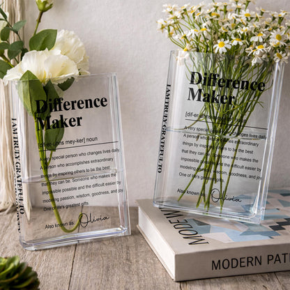 Difference Maker Definition Appreciation Gift Minimalist Design - Personalized Acrylic Book Vase - TEACH283_ABOVA