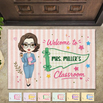 Welcome To My Classroom Teacher Pennant Flag And Stars - Personalized Custom Doormat - TEACH321_DRM