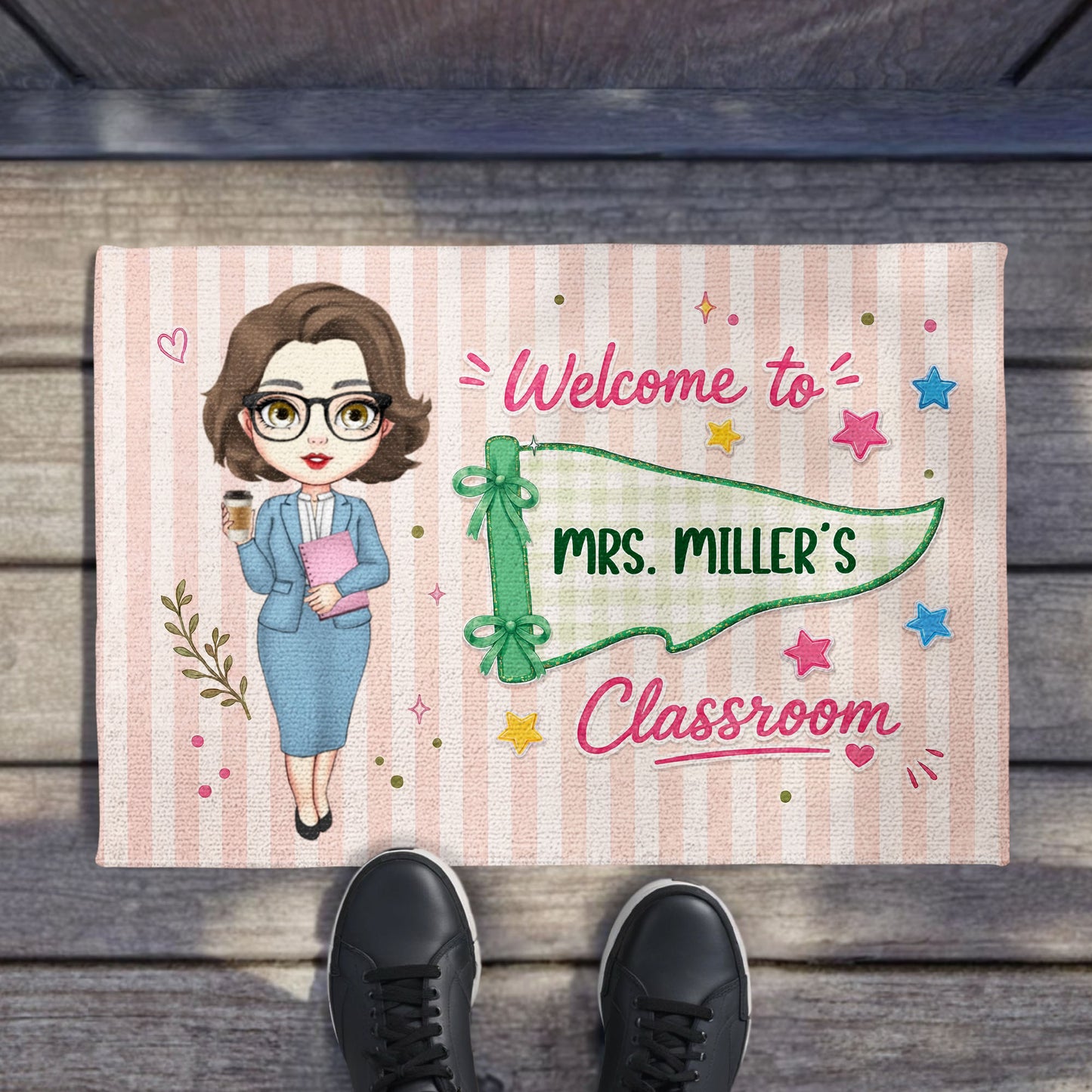 Welcome To My Classroom Teacher Pennant Flag And Stars - Personalized Custom Doormat - TEACH321_DRM