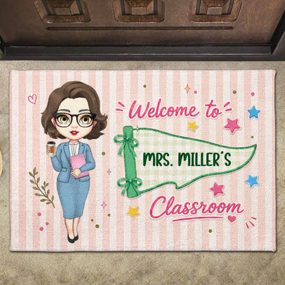 Welcome To My Classroom Teacher Pennant Flag And Stars - Personalized Custom Doormat - TEACH321_DRM