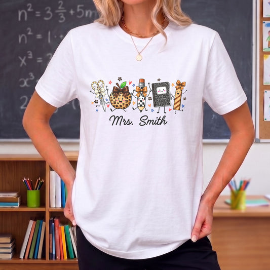 My Classroom Teacher School Supplies With Leopard Pattern Apple And Pencil - Personalized Custom Unisex T-shirt, Hoodie - TEACH356_WBAS