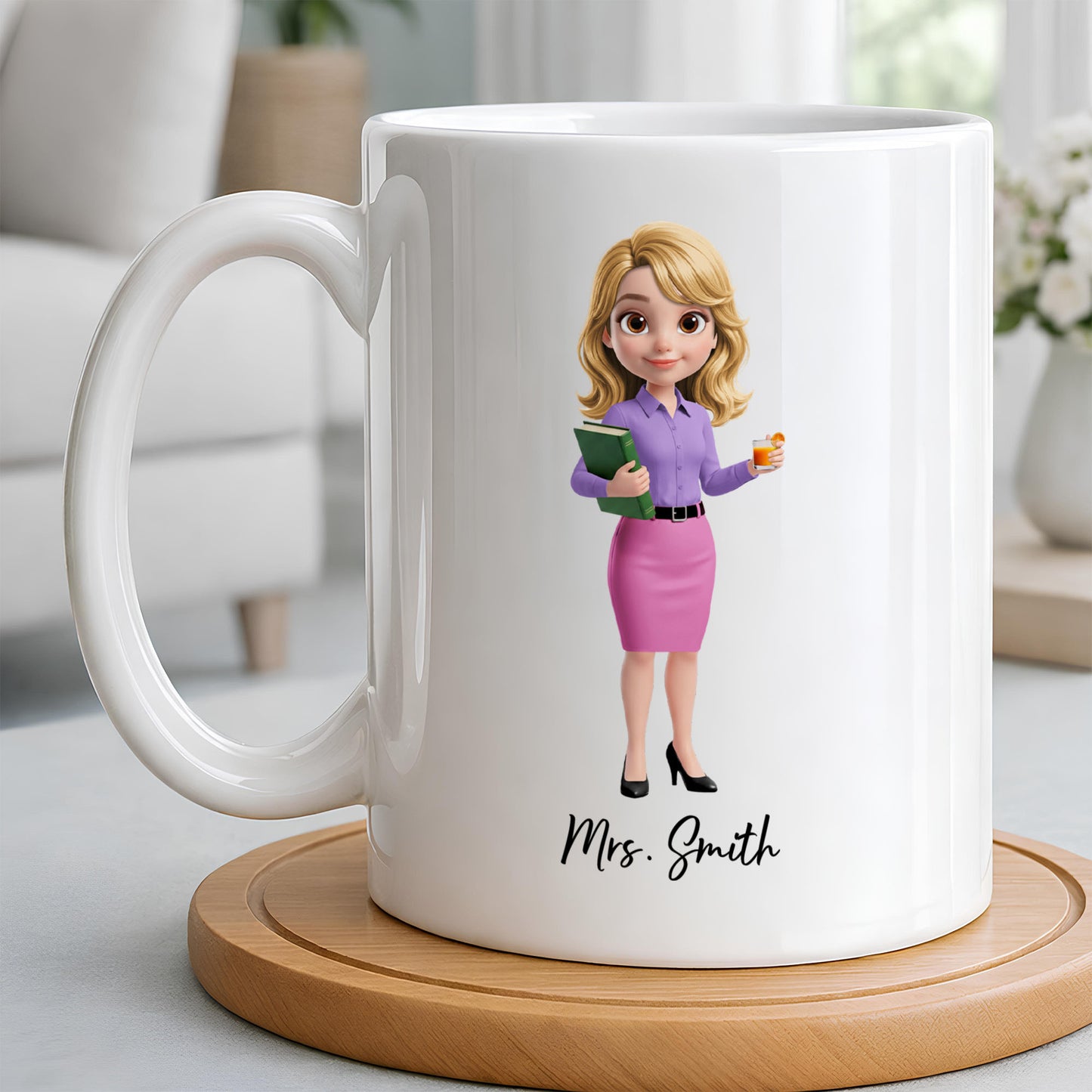 Dedicated Teacher With Favorite Drink And Book Custom Art - Personalized Custom Coffee Mug - TEACH369_MG