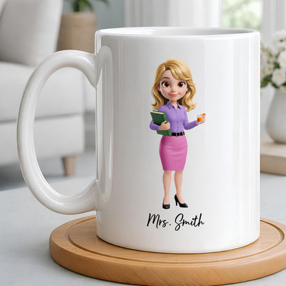 Dedicated Teacher With Favorite Drink And Book Custom Art - Personalized Custom Coffee Mug - TEACH369_MG