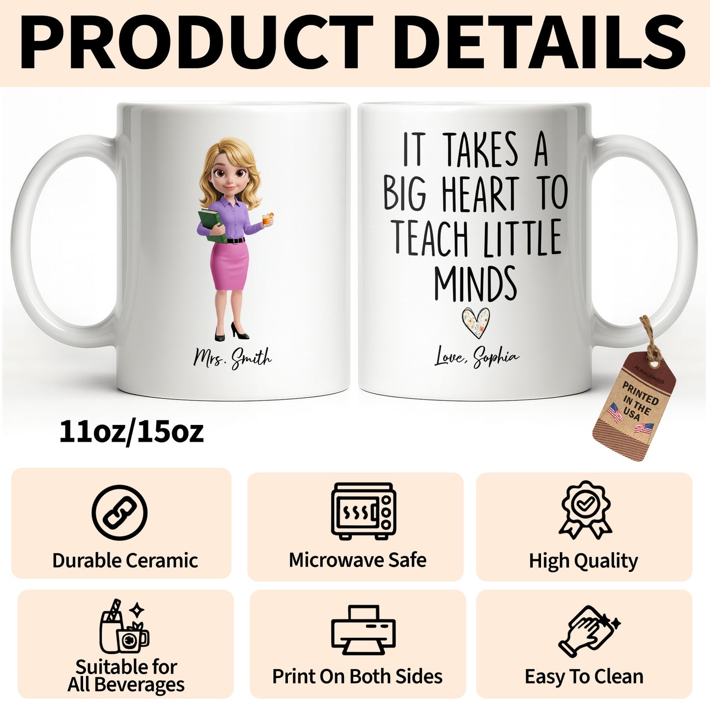 Dedicated Teacher With Favorite Drink And Book Custom Art - Personalized Custom Coffee Mug - TEACH369_MG