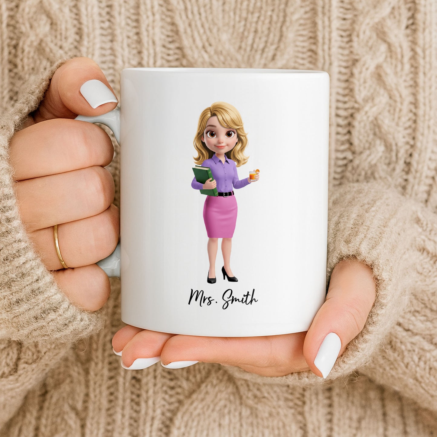 Dedicated Teacher With Favorite Drink And Book Custom Art - Personalized Custom Coffee Mug - TEACH369_MG